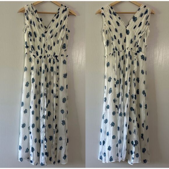 Jason Wu 100% Silk Floral Print V-Neck Sleeveless Midi Ruffle Dress Size 2 XS - Picture 4 of 9